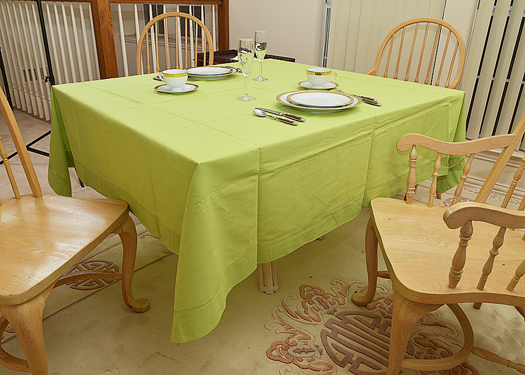 Happy Festive 70" Square tablecloth. Bright (Macaw) Green - Click Image to Close